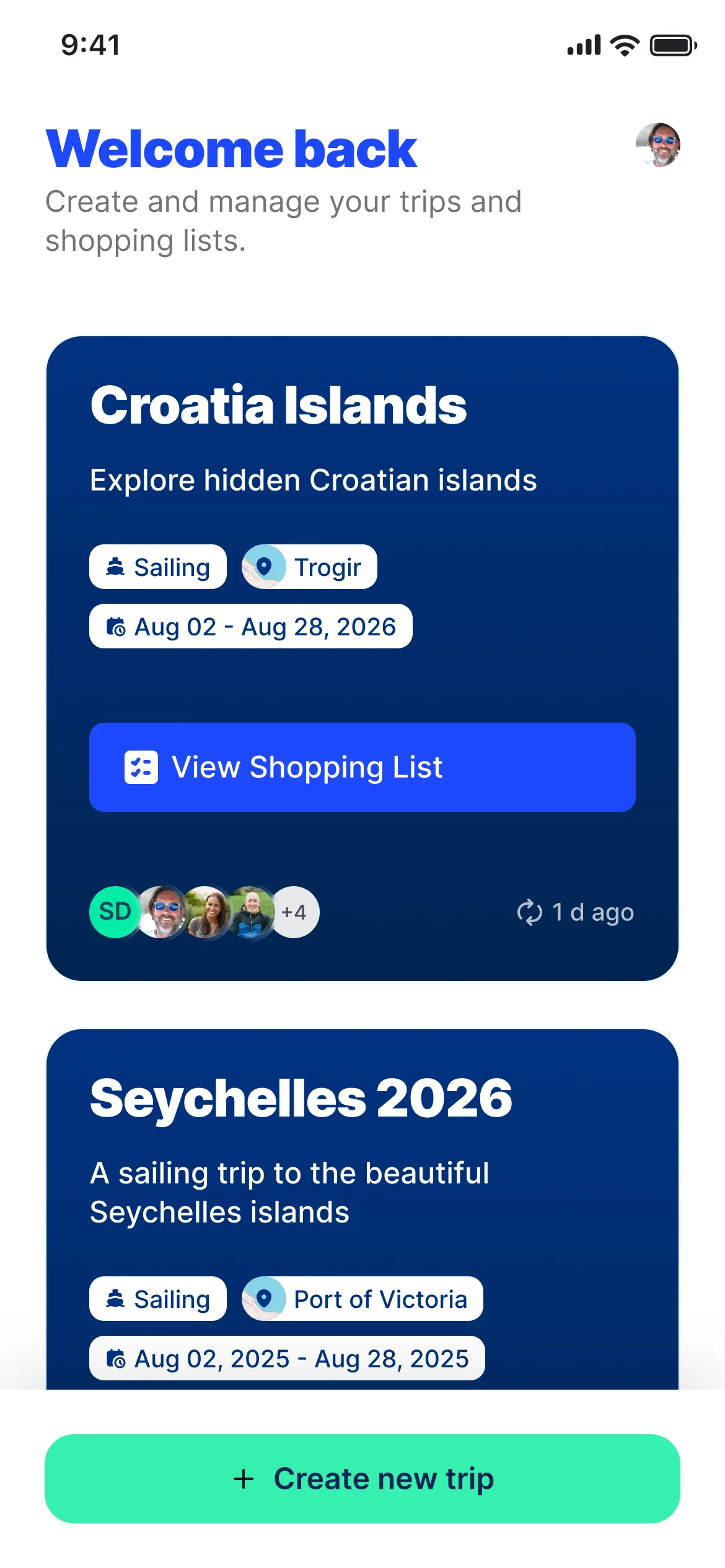 TripCart trip overview screen